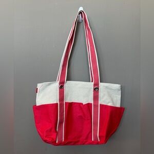 Thirty One Canvas Carryall Tote - Coastal Red Colorblock BRAND NEW